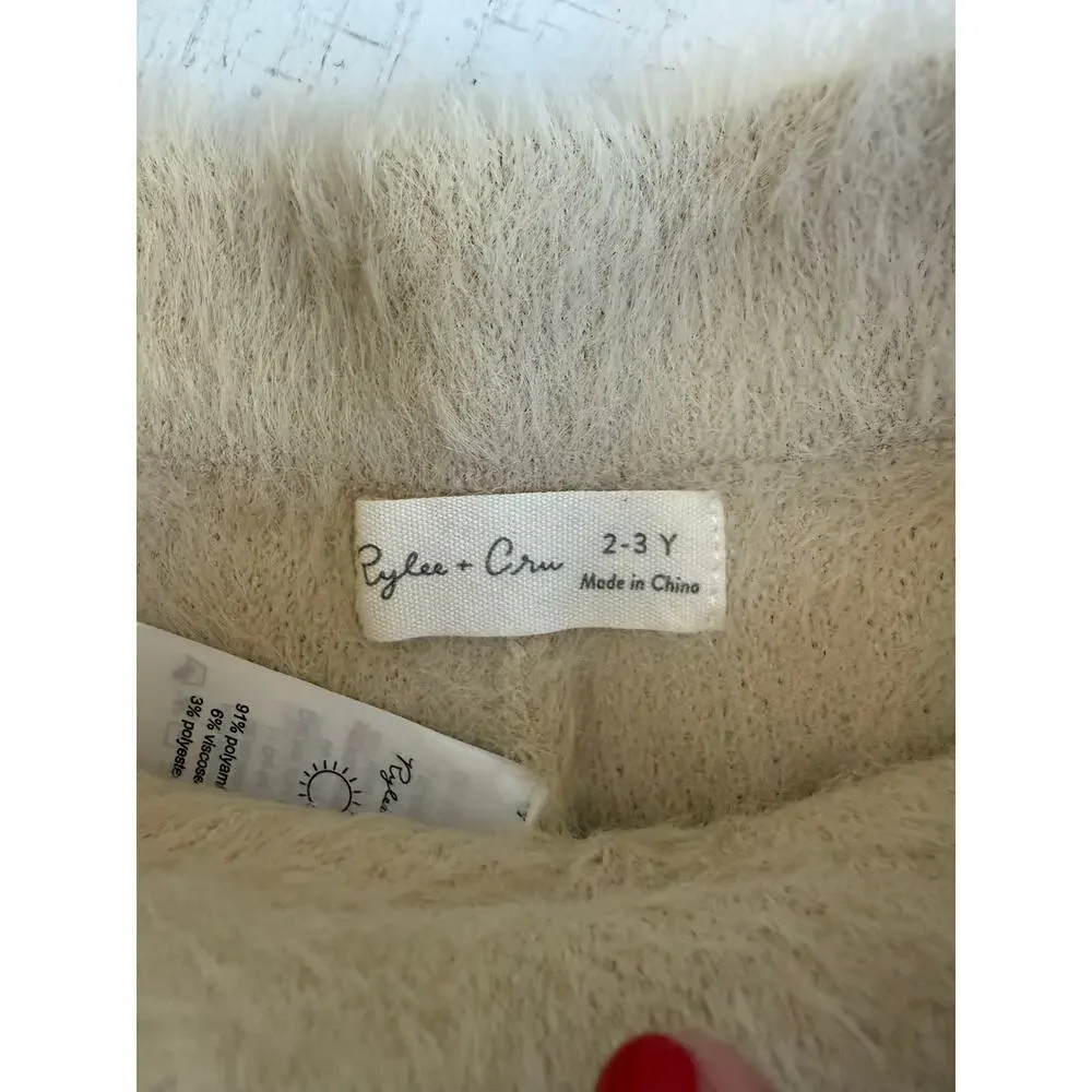 Rylee + Cru Girls Cream Fuzzy Knit Lounge Set Size 2-3 Y